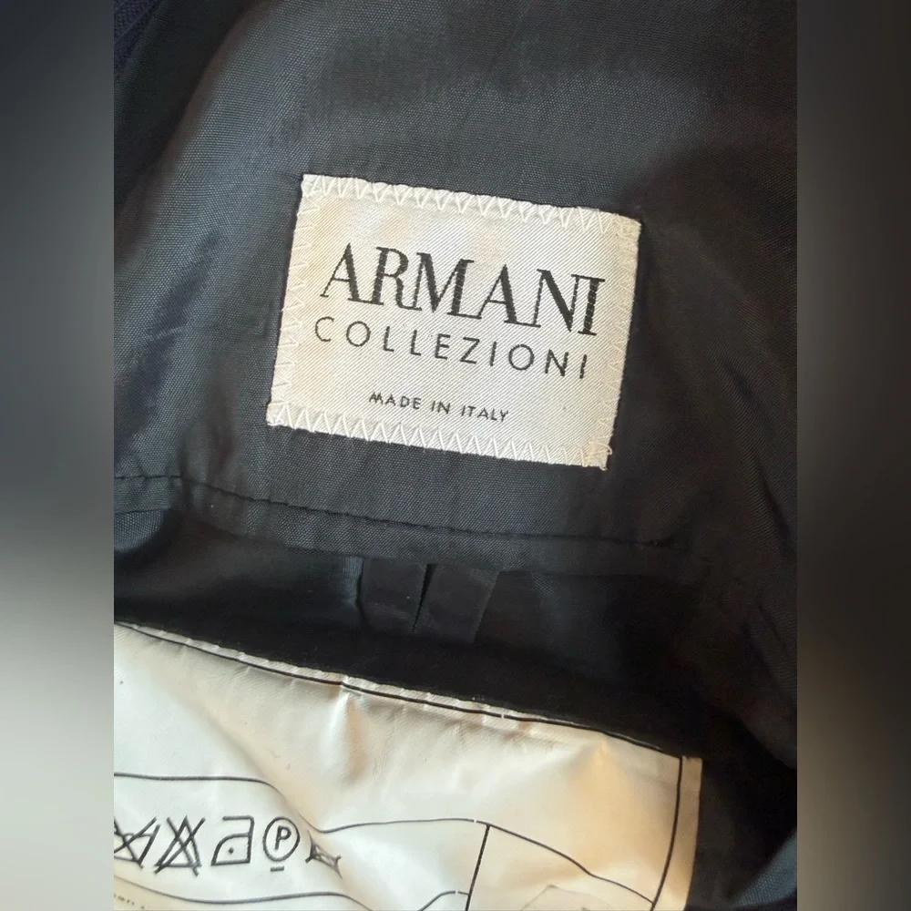 Armani Collezioni. Navy Bias Textured Self Stripe Blazer. Size 46R.